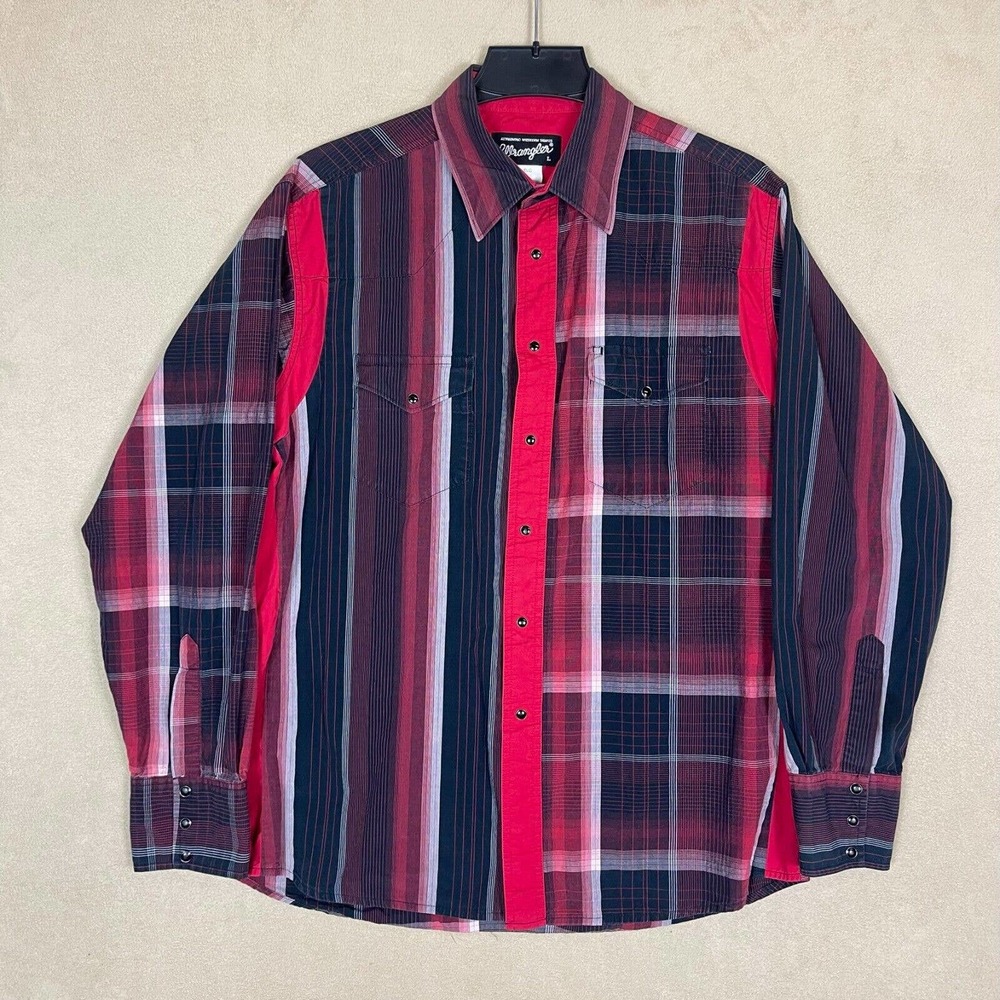 Wrangler Authentic‎ Western Shirt Mens L Long Sleeve Chest Pocket Multicolor